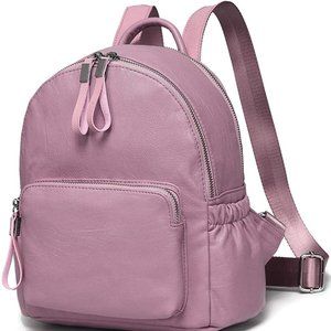 VASCHY Faux Leather Mini Backpack, Lots of Pockets- Pink